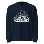 Jersey Del Pirineo Al Mundo de Boodlife en azul marino, con el lema y las montañas estampados en blanco (versión Day)