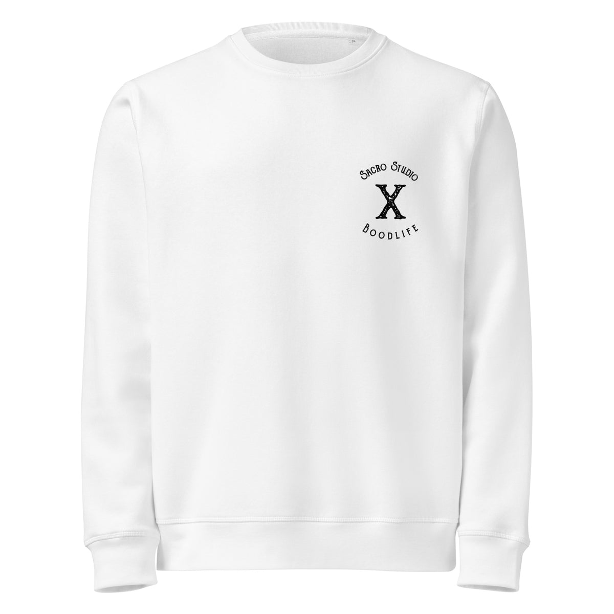 Jersey Sacro Day de Boodlife en blanco, con el sello «Sacro Studio X Boodlife» estampado en negro en el pecho