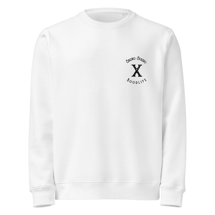 Jersey Sacro Day de Boodlife en blanco, con el sello «Sacro Studio X Boodlife» estampado en negro en el pecho