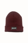Gorro beanie Lava de Boodlife en granate, de punto canalé con vuelta y etiqueta negra